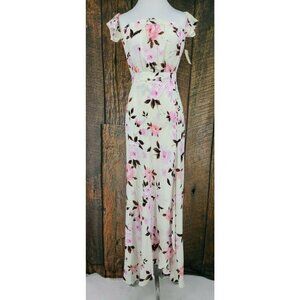 New Flynn Skye Bella Maxi Dress Womens XS Scattered Roses Pink Floral Rayon